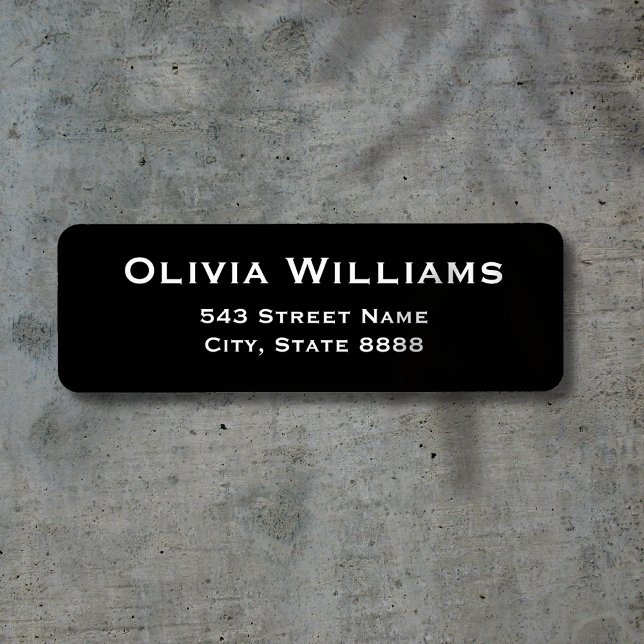 Étiquette Personnaliser Texte blanc simple en noir élégant (Créateur téléchargé)