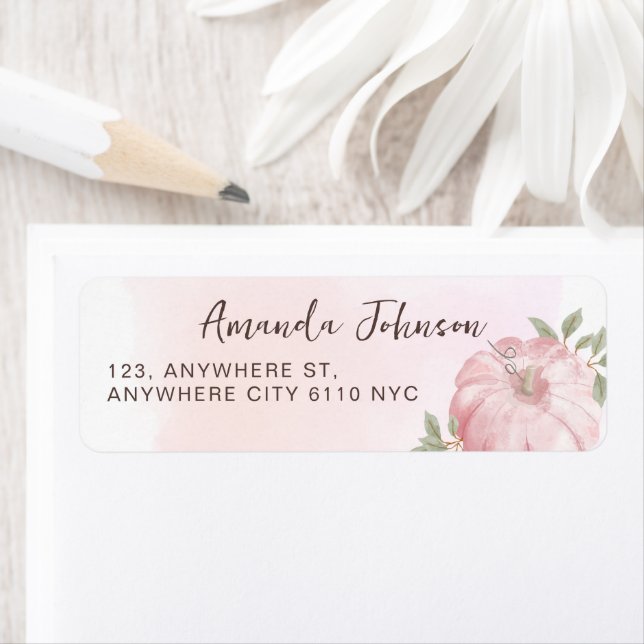 Étiquette Petit Citrouille rose Baby shower d'automne (En situation)