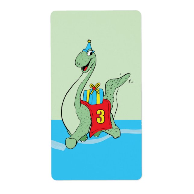 Étiquette Petit garçon, 3e anniversaire Dinosaur (Devant)