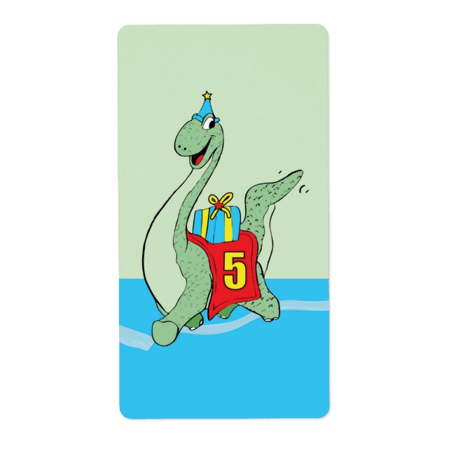 Étiquette Petit garçon, 5e anniversaire Dinosaur (Devant)