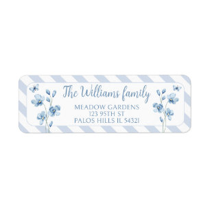 Étiquette Petit papillon floral bleu Adresse de retour