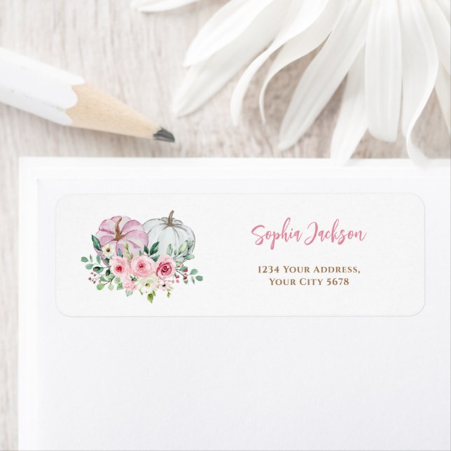 Étiquette Petite adresse Citrouille rose (En situation)