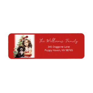 Étiquette Petite fille et chiot photo Noël