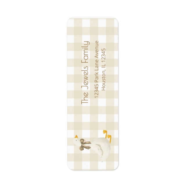 Étiquette Petite Oie Gingham Beige Adresse de Retour (Devant)