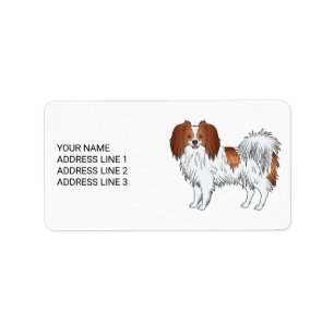 Étiquette Phalène Rouge Et Blanc Chien Mignon Avec Texte Per
