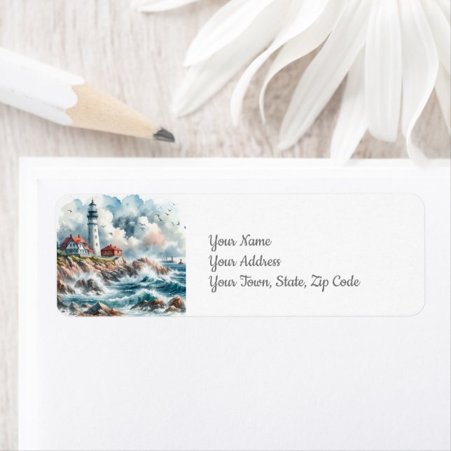 Étiquette Phare côtier du paysage marin (En situation)