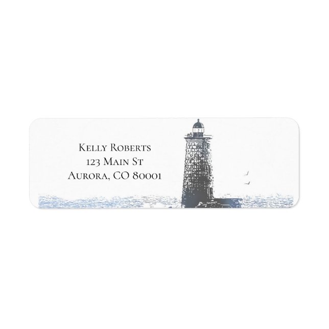 Étiquette Phare côtier et thème nautique de l'océan Atlantiq (Devant)