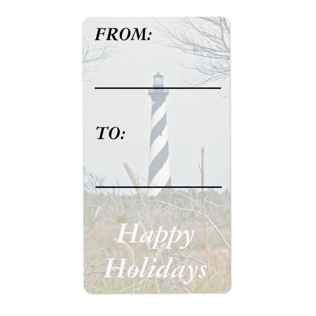 Étiquette Phare de Cape Hatteras Joyeuses Vacances (Devant)