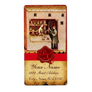ÉTIQUETTE PHARMACIE ANTIQUE MONOGRAMME DE SCEAU DE CIRE ROUG
