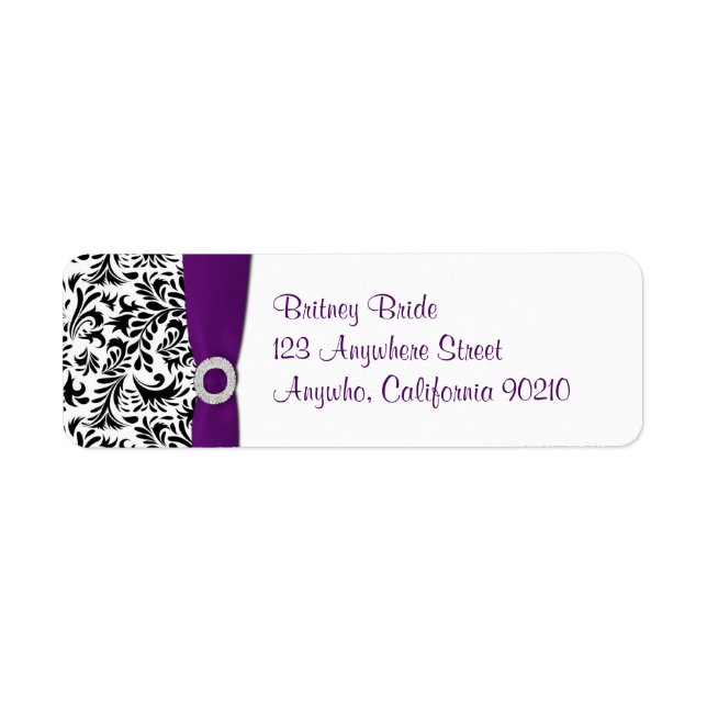 Étiquette Phoques d'adresse de retour de Mariage damassé vio (Devant)