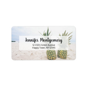 Étiquette Photo de 2 ananas sur une adresse de plage