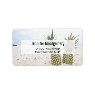 Étiquette Photo de 2 ananas sur une adresse de plage