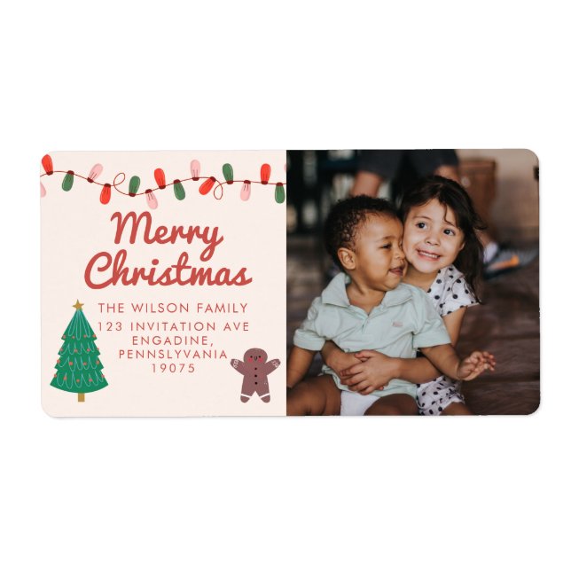 Étiquette Photo de famille de Noël Joyeux Noël Adresses (Devant)