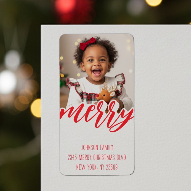 Étiquette Photo de Joyeux Noël Adresse de vacances (Créateur téléchargé)