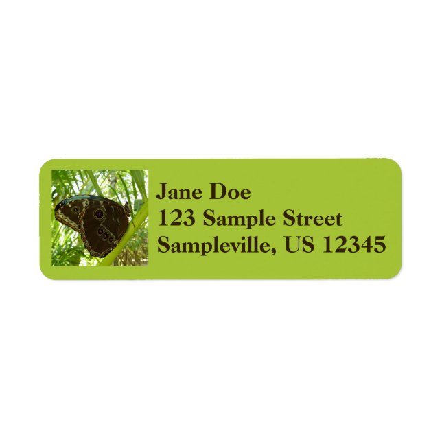 Étiquette Photo de la nature du papillon bleu Morpho (Devant)