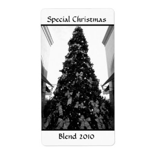 Étiquette Photo de l'arbre de Noël noir et blanc