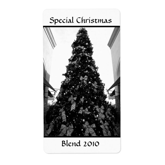 Étiquette Photo de l'arbre de Noël noir et blanc (Devant)