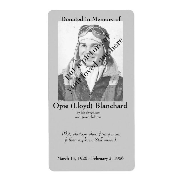 Étiquette Photo Donated in Memory of Bookplate .. (Devant)