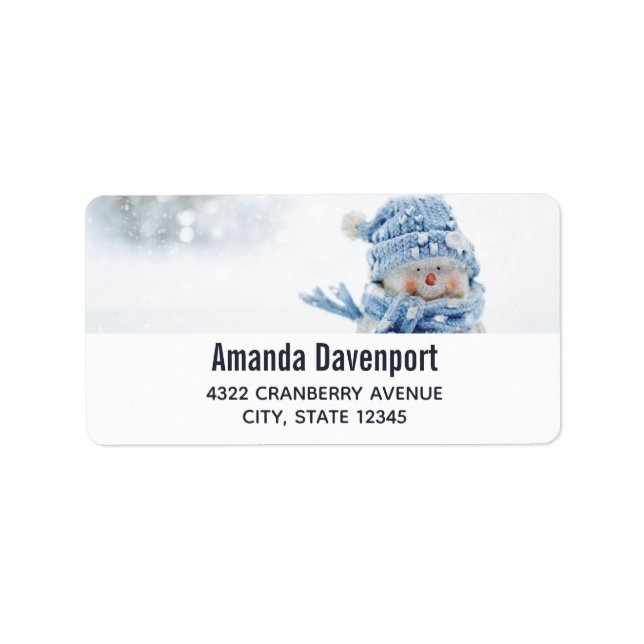 Étiquette Photo d'un mignon bonhomme de neige en hiver - Noë (Devant)