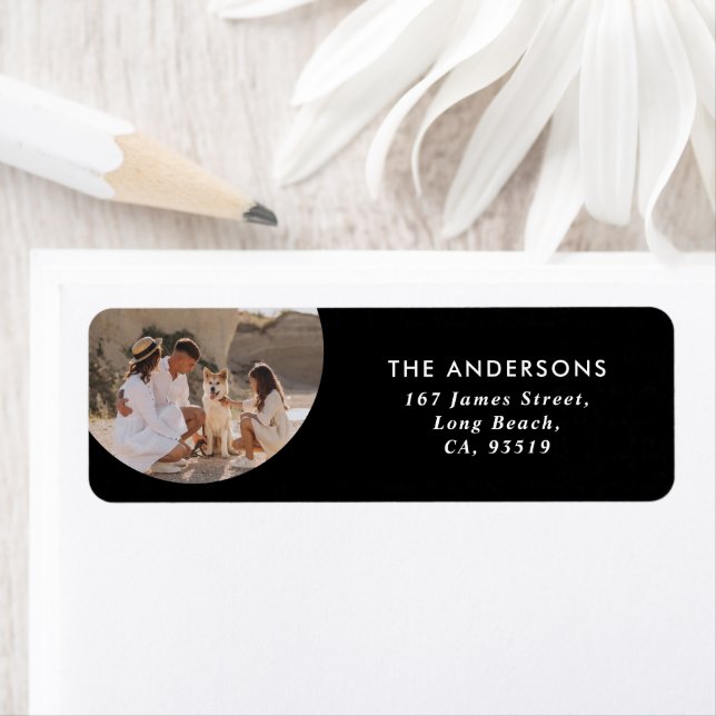 Étiquette Photo en cercle moderne typographie simple Noël (En situation)