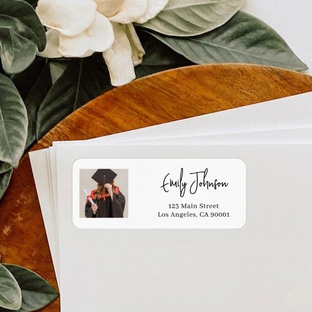 Étiquette Photo Graduation Return Address Labels Custom Eleg (Créateur téléchargé)