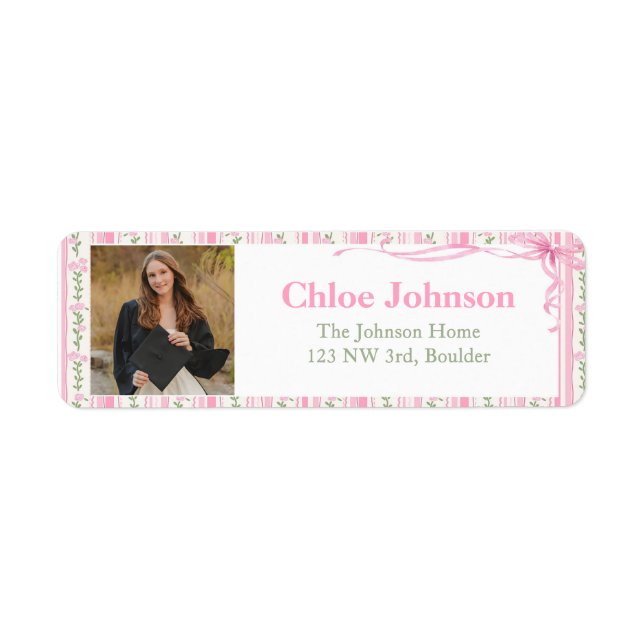 Étiquette Photo Graduation Return Address Labels Pink Bow (Devant)