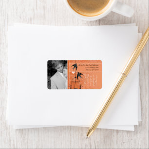Étiquette Photo Mariage Vintage Bird Cage Tangerine Damask