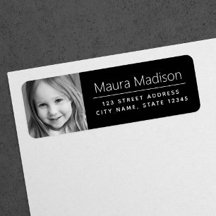 Étiquette Photo personnalisée moderne minimum noir adresse d