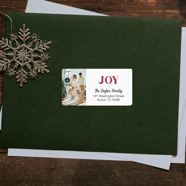Étiquette photo personnalisée Noël Joie Retour Adresse (custom Photo Winter Christmas Joy Return Address Label)