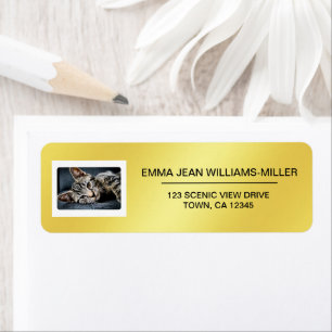 Étiquette Photo Pet Cat Elégant Moderne Adresse de retour Go