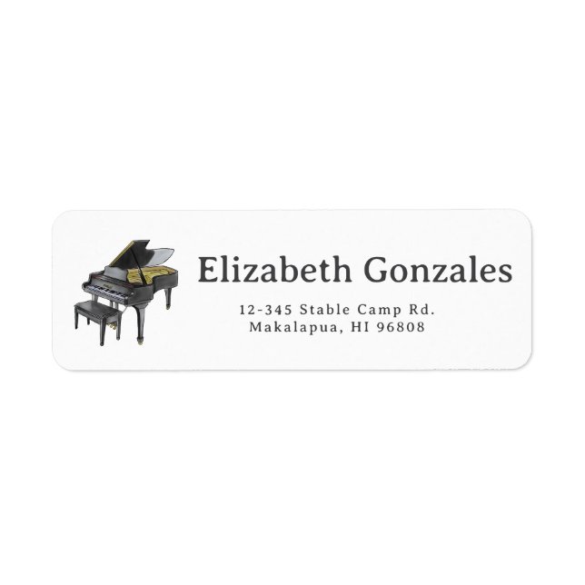 Étiquette Piano à queue illustration élégante aquarelle (Devant)