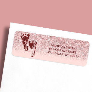 Étiquette Pied de bébé ombré rose gold pailleté rose