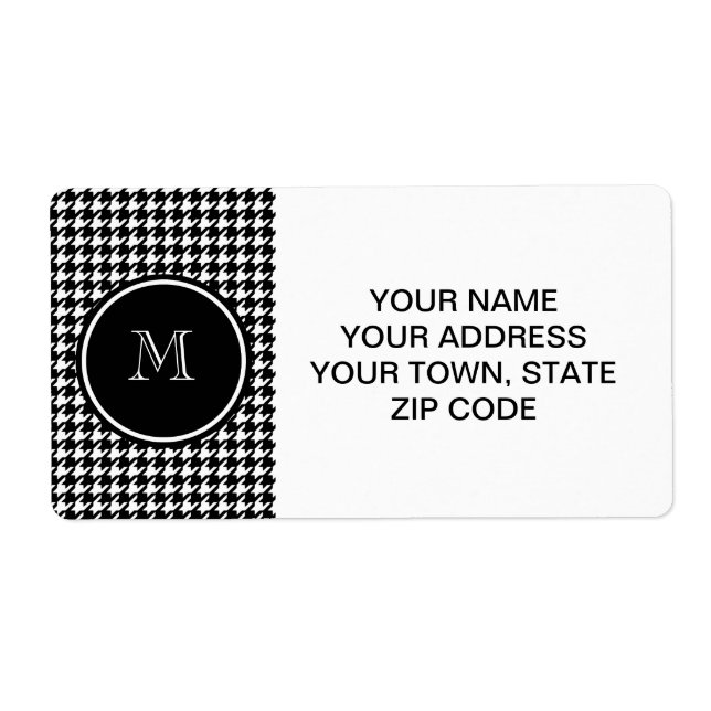 Étiquette Pied de fond noir et blanc Votre monogramme (Devant)