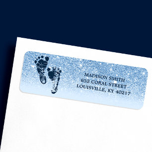 Étiquette Pieds de bébé ombré pailleté bleu bébé marine