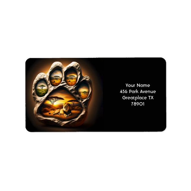 Étiquette Pierre de Lion Paw Cute Imaginaire (Devant)