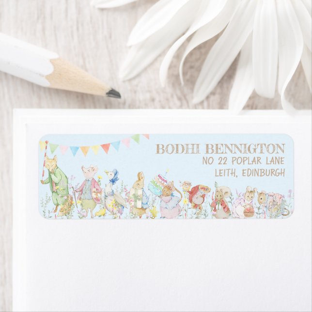 Étiquette Pierre le lapin Premier anniversaire (En situation)