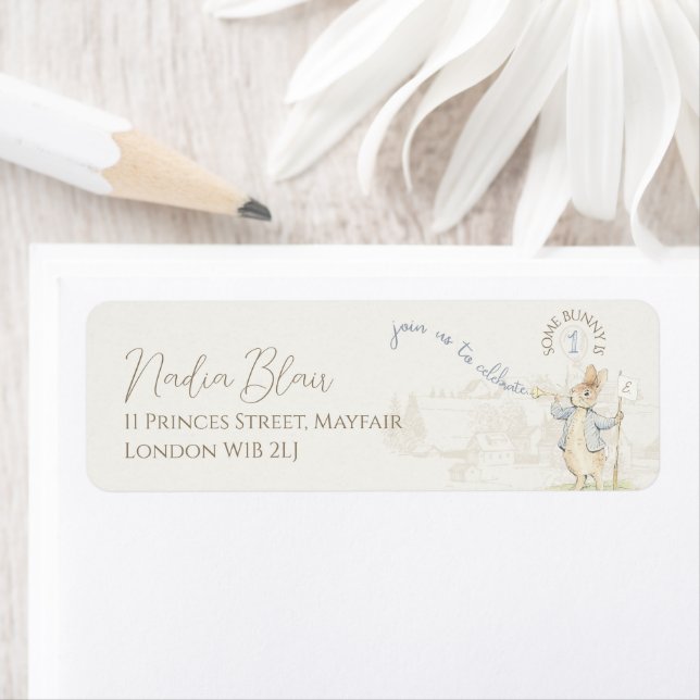 Étiquette Pierre le lapin Quelques lapins Beatrix 1er annive (En situation)