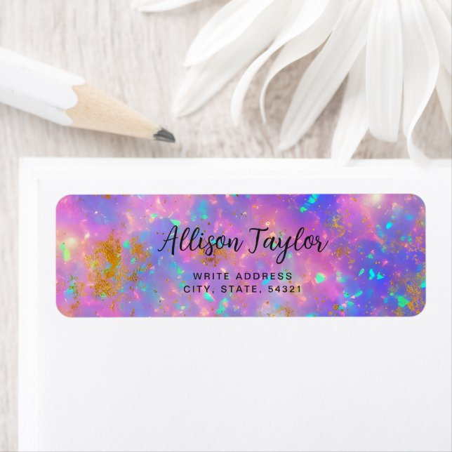 Étiquette Pierre précieuse d'opale de feu dorée abstraite mo (En situation)