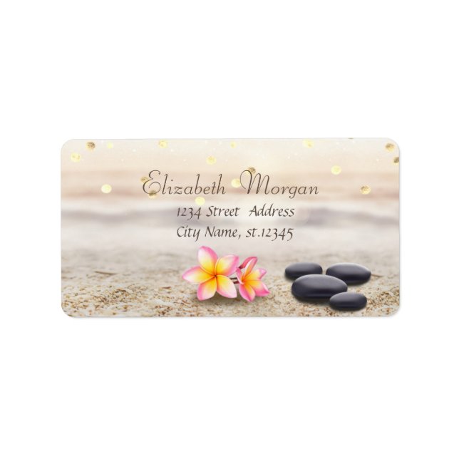 Étiquette Pierres Zen, Fleurs, Confettis en feuille d'or fau (Devant)