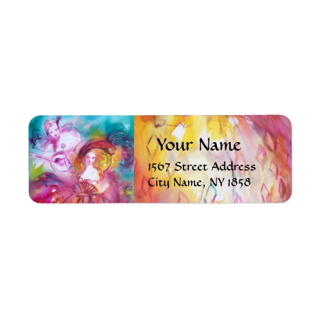 Étiquette PIERROT ET ARLECCHINA Mascarade Vénitienne Mascara (Devant)