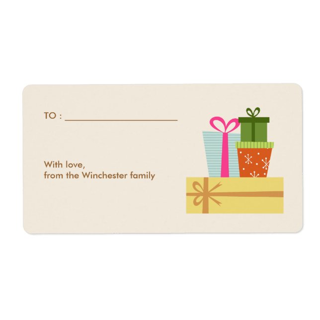 Étiquette Pile de boîtes cadeaux vacances (Devant)