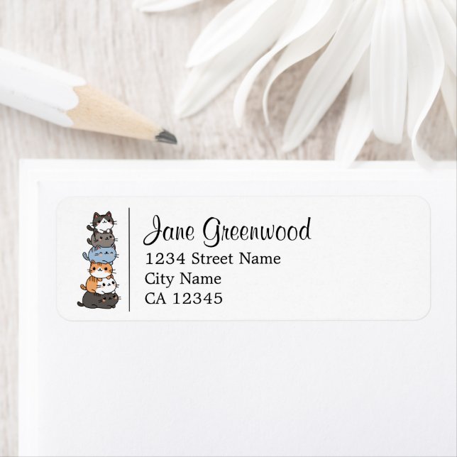 Étiquette Pile De Chats Nom Et Adresse (En situation)
