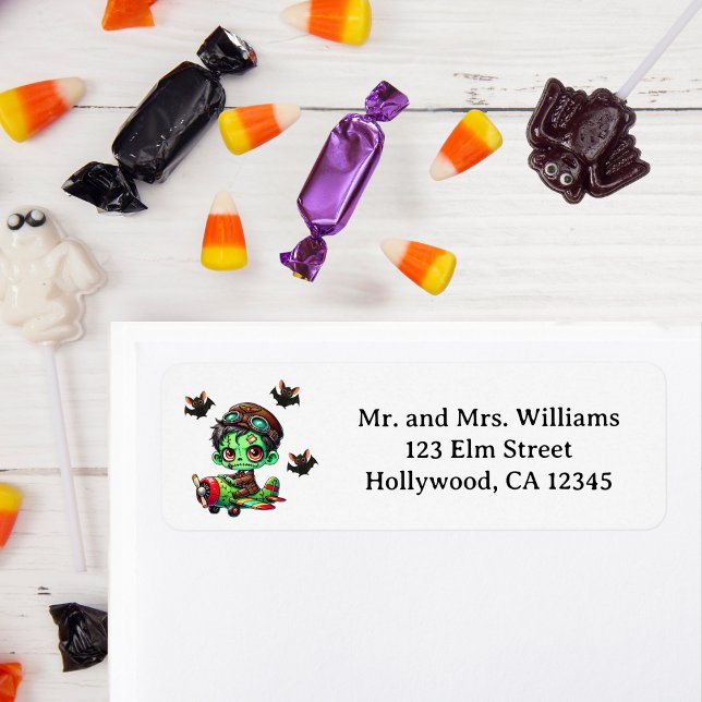 Étiquette Pilote Zombie avion volant Maison drôle Halloween (Créateur téléchargé)