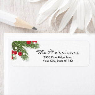 Étiquette Pin de Noël & Berry Custom White Adresse de retour