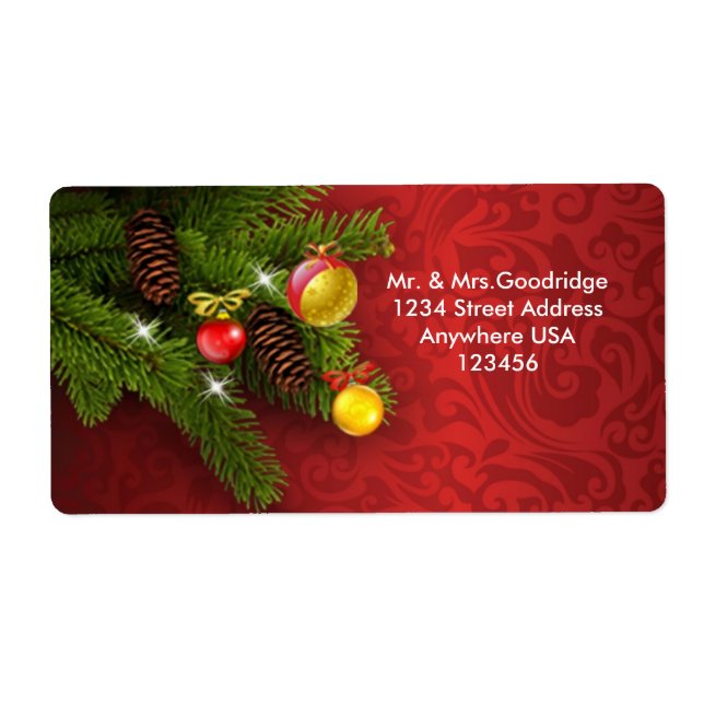 Étiquette Pin de Noël, cônes et baubles (Devant)