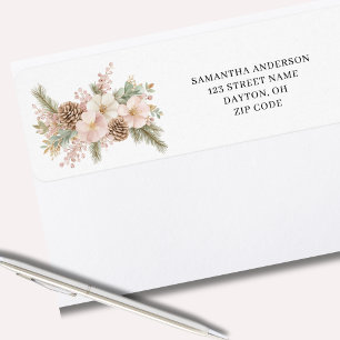 Étiquette Pin d'hiver rose Floral Adresse de retour