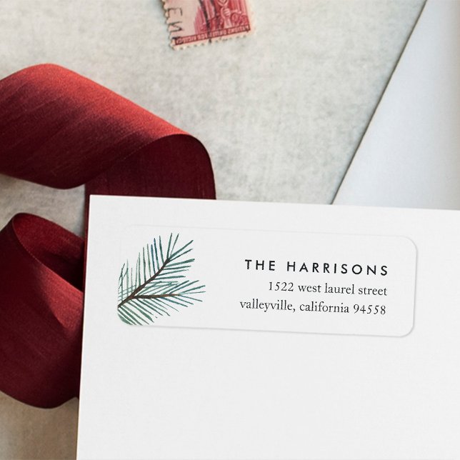 Étiquette Pine Boughs | Adresse de retour de vacances (Créateur téléchargé)