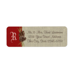 Étiquette Pine cônes et Burlap Red