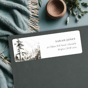 Étiquette Pine Woods Mountain Landcape Adresse de croquis