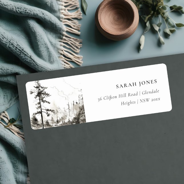Étiquette Pine Woods Mountain Landcape Adresse de croquis (Créateur téléchargé)